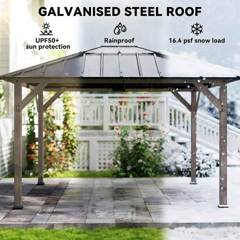 [08X10] Alora Heavy-Duty Fir Wood Hardtop Gazebo With Galvanized Steel Roof And Ceiling Hooks (SAK29467) by SAKSBY WHOLESALE