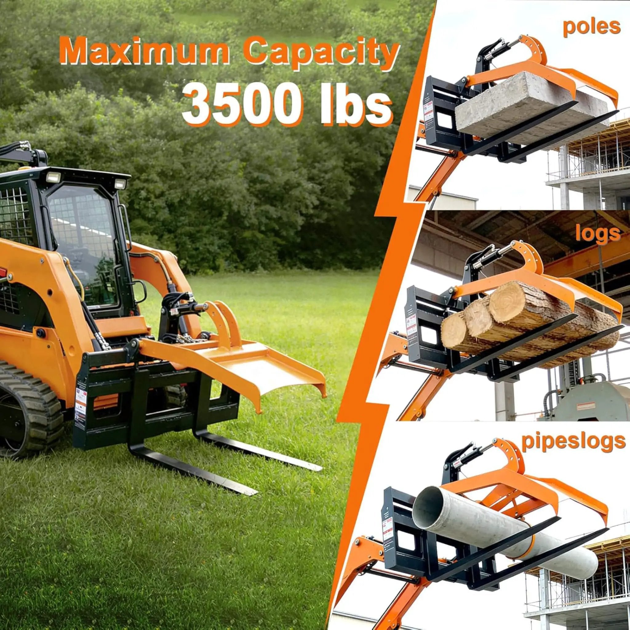 Heavy-Duty Fork Grapple Skid Steer Attachment With Universal Quick Attach (SAK10478) by SAKSBY WHOLESALE