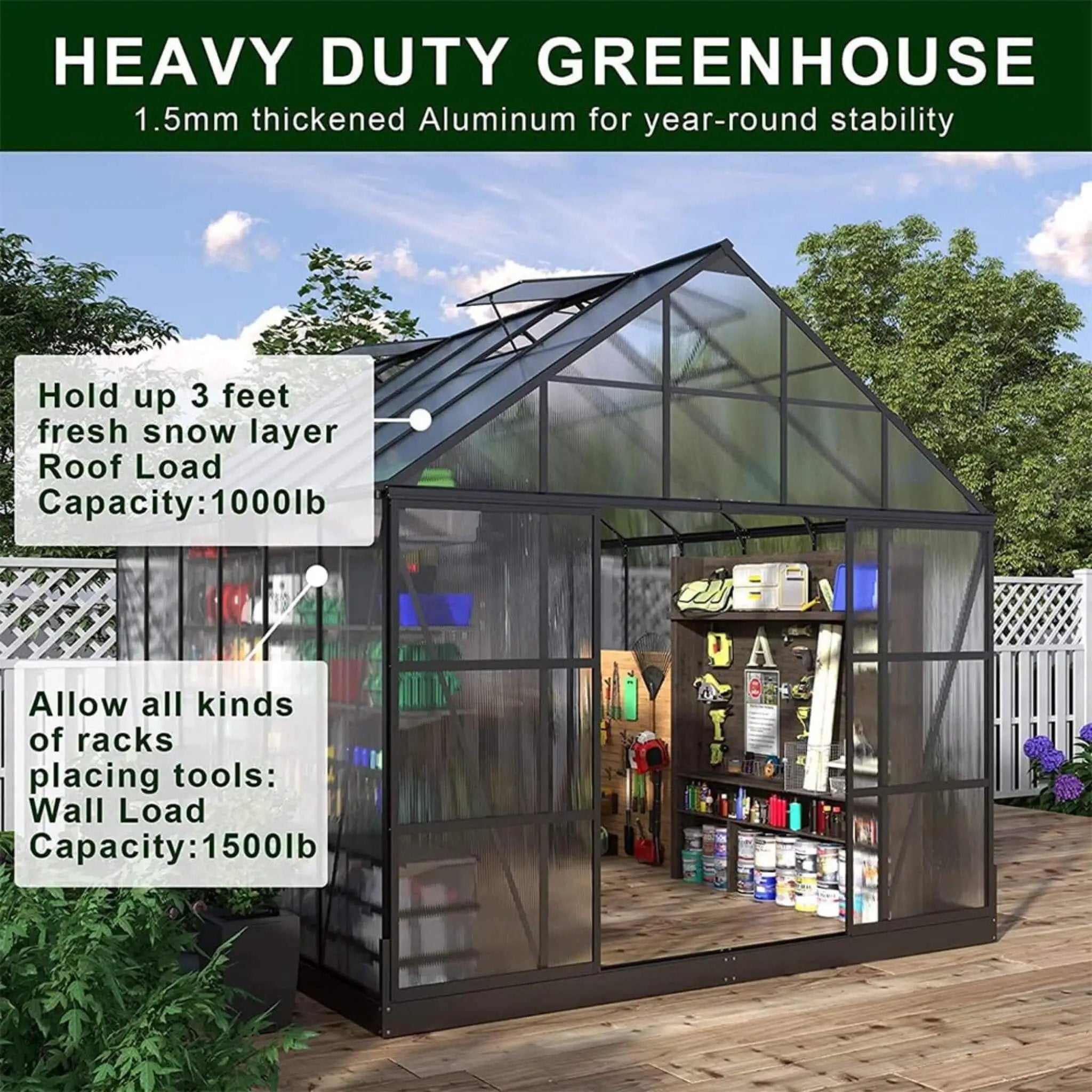 [10X12FT] Heavy-Duty Outdoor Walk-In Polycarbonate Patio Greenhouse With Sliding Doors & Vents (SAK92846) by SAKSBY WHOLESALE