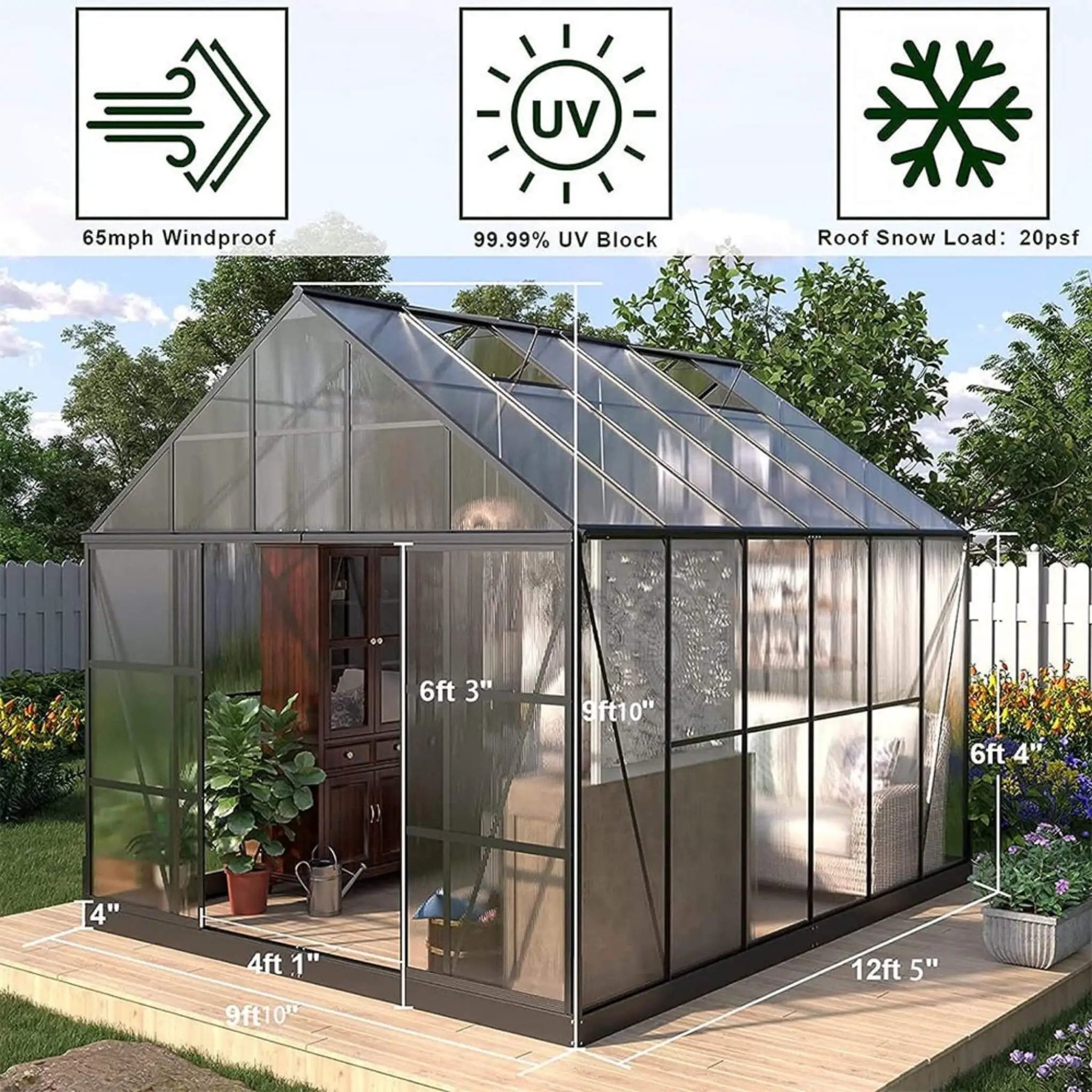 [10X12FT] Heavy-Duty Outdoor Walk-In Polycarbonate Patio Greenhouse With Sliding Doors & Vents (SAK92846) by SAKSBY WHOLESALE