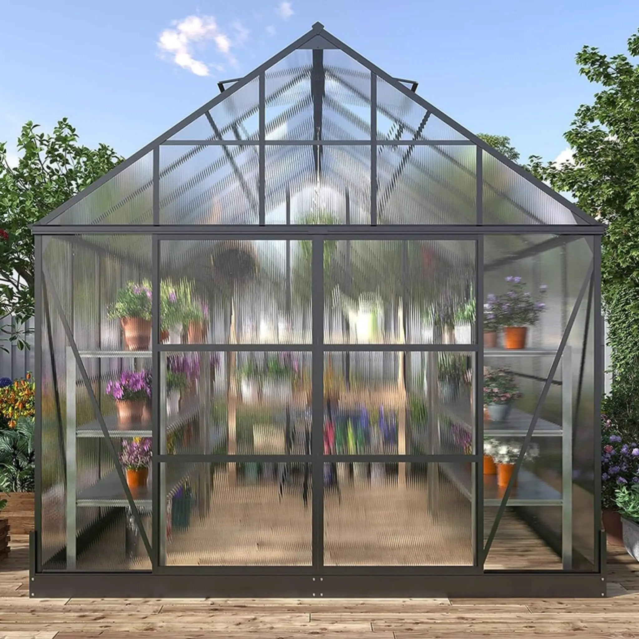 [10X12FT] Heavy-Duty Outdoor Walk-In Polycarbonate Patio Greenhouse With Sliding Doors & Vents (SAK92846) by SAKSBY WHOLESALE