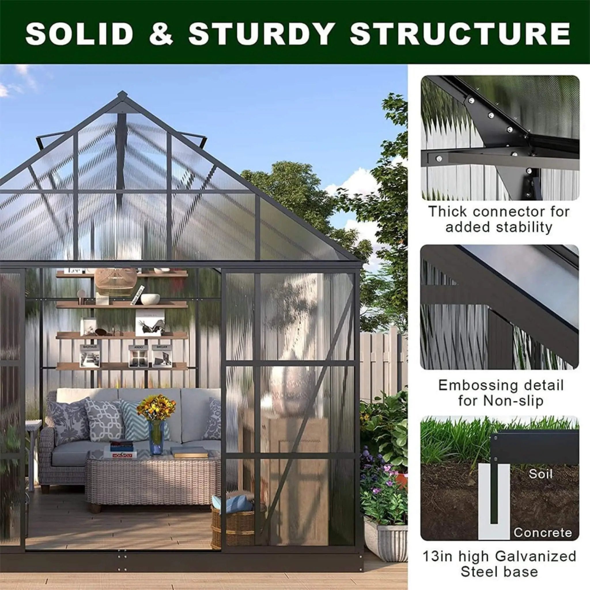 [10X12FT] Heavy-Duty Outdoor Walk-In Polycarbonate Patio Greenhouse With Sliding Doors & Vents (SAK92846) by SAKSBY WHOLESALE
