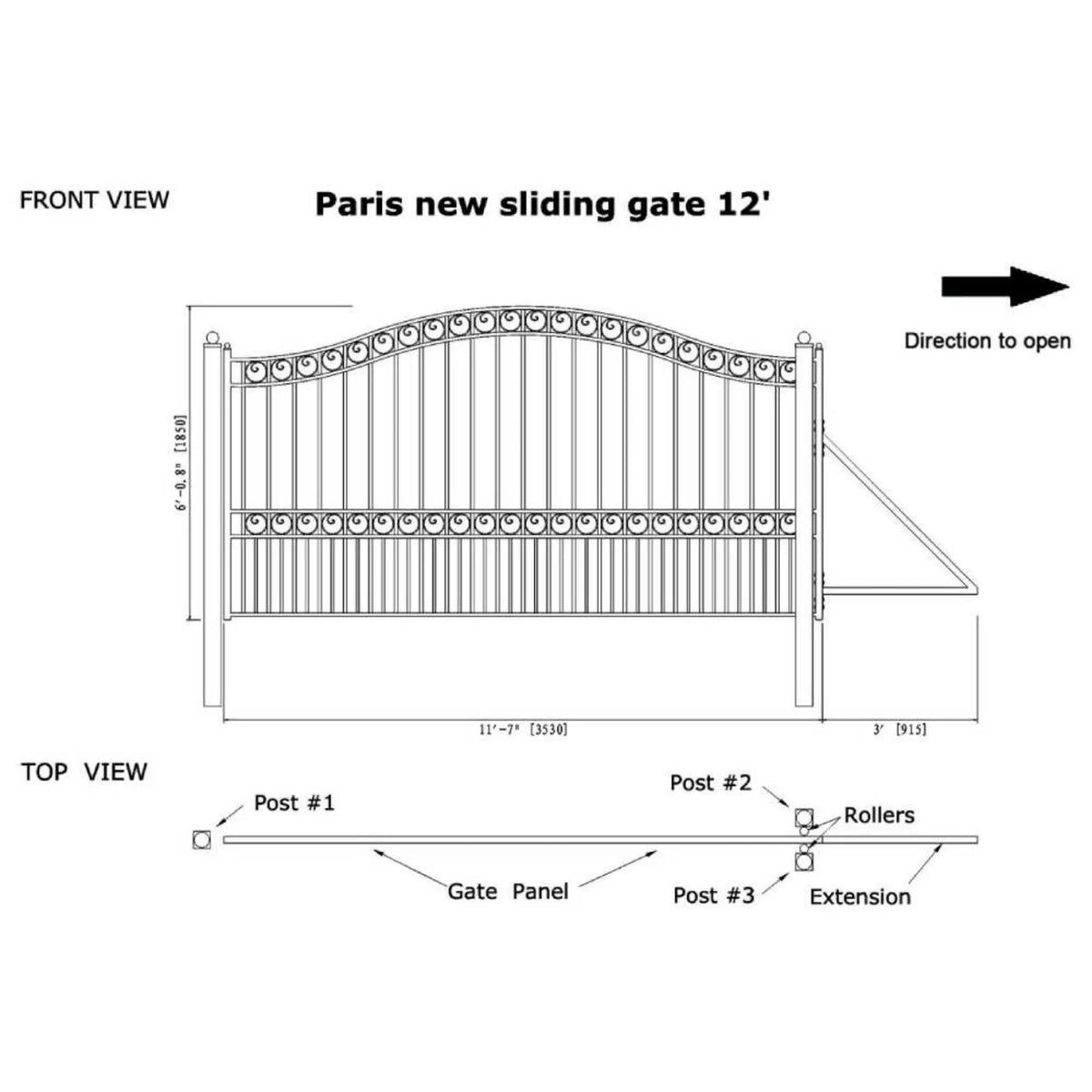 [12-18FT] Heavy-Duty Paris-Style Premium Steel Sliding Driveway Gate (SAK14850) by SAKSBY WHOLESALE