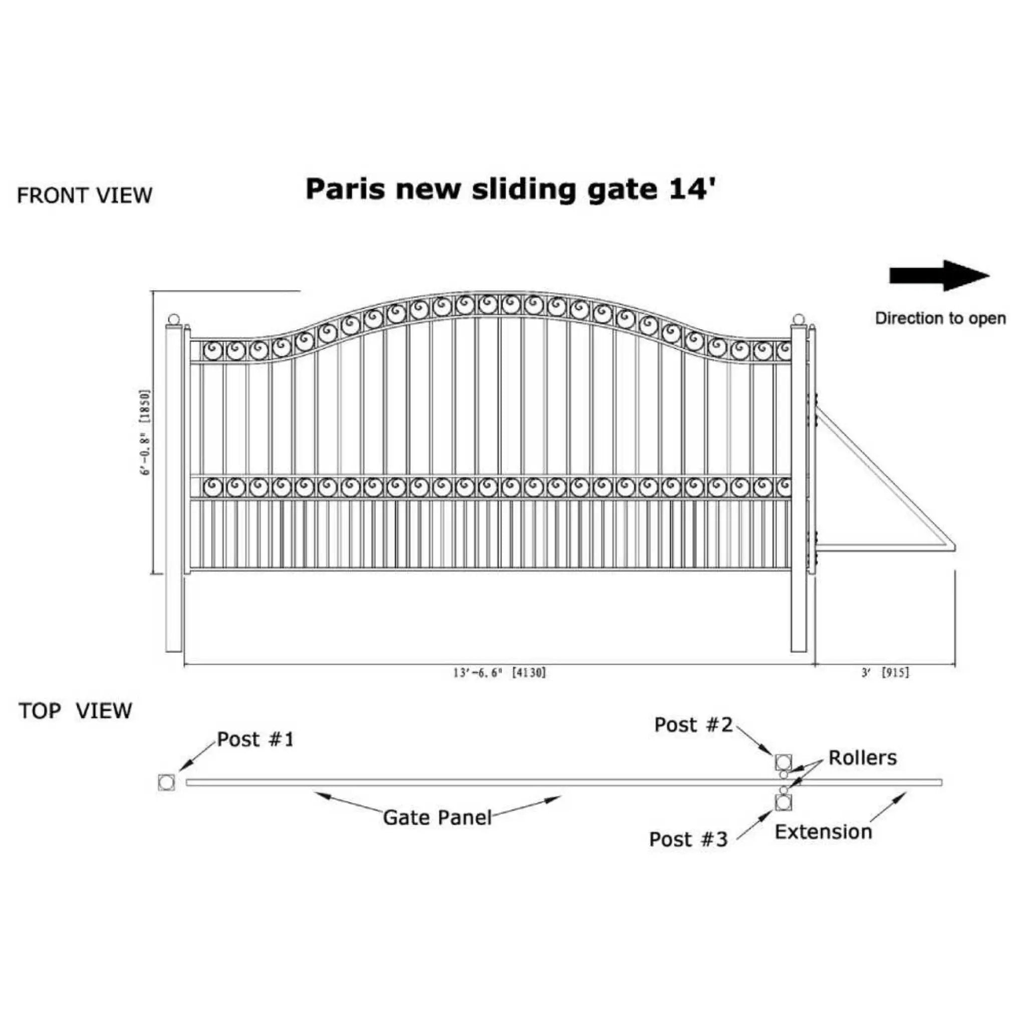 [12-18FT] Heavy-Duty Paris-Style Premium Steel Sliding Driveway Gate (SAK14850) by SAKSBY WHOLESALE