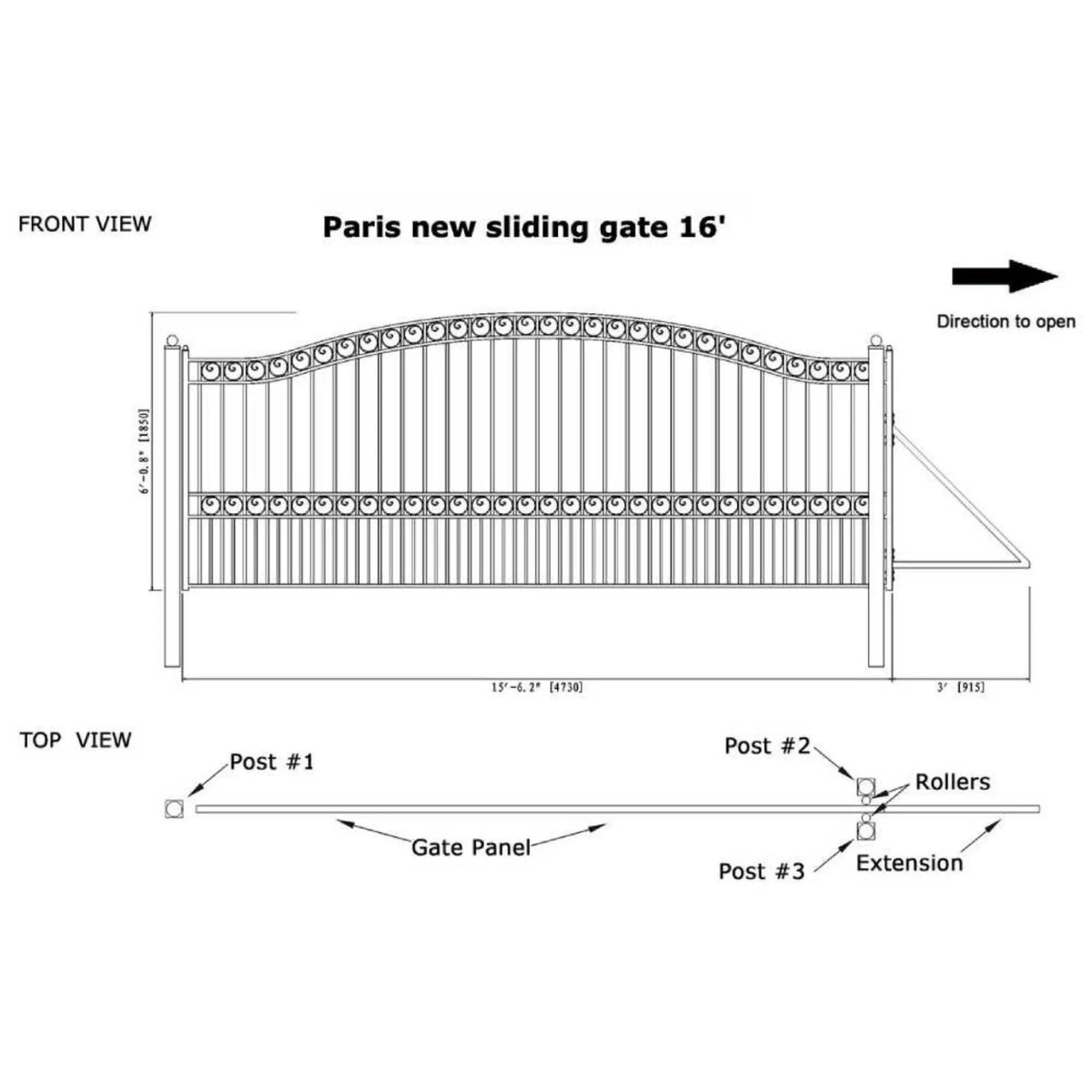 [12-18FT] Heavy-Duty Paris-Style Premium Steel Sliding Driveway Gate (SAK14850) by SAKSBY WHOLESALE