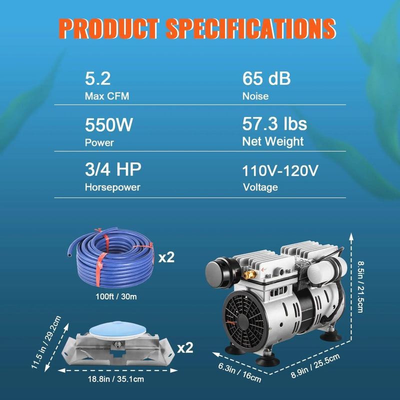 Heavy-Duty Pond Aerator Kit With Compressor, Diffusers And Weighted Tubing (SAK08795) by SAKSBY WHOLESALE
