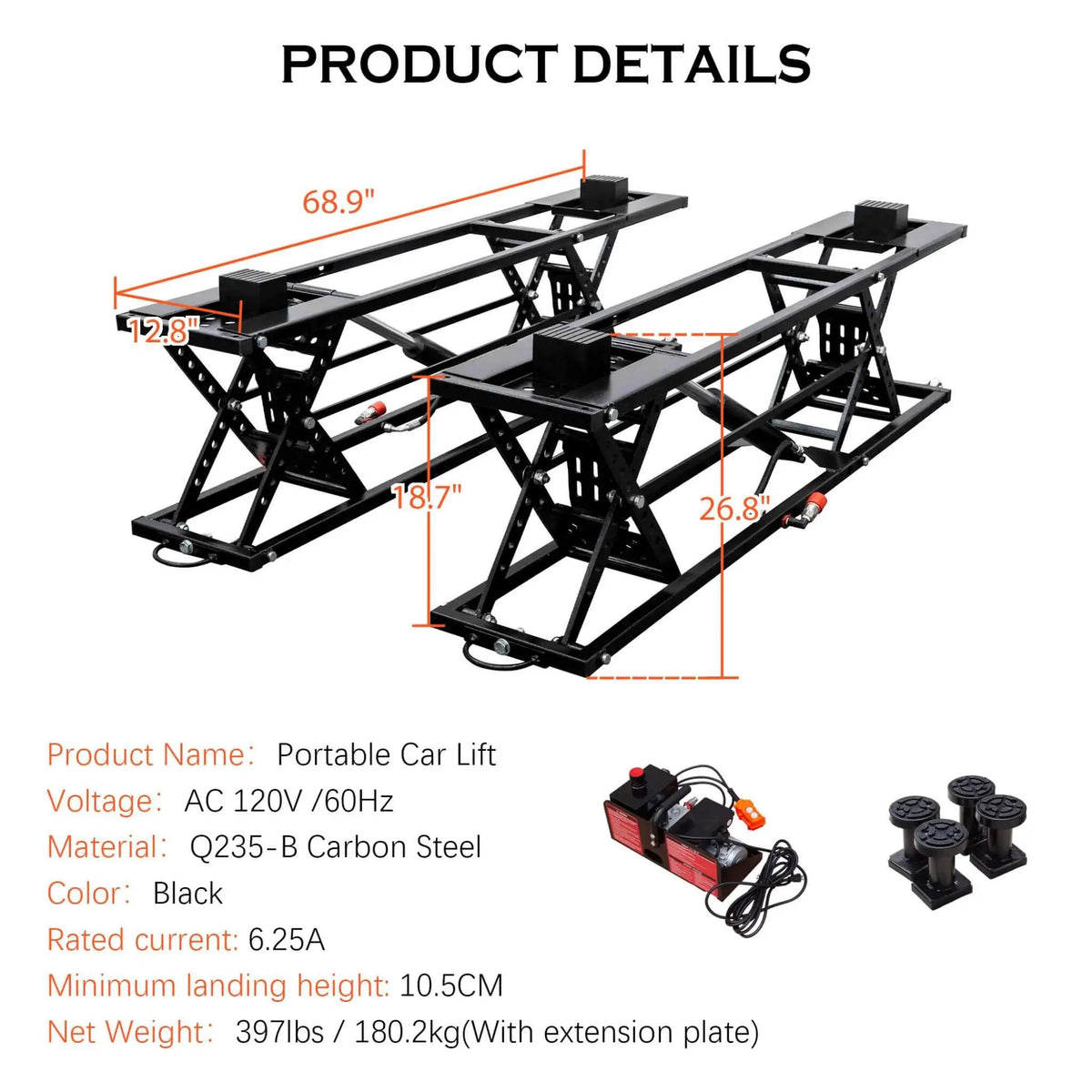 Heavy-Duty Portable 7000 LBS Car Lift Jack With Locking Levels (SAK10574) by SAKSBY WHOLESALE
