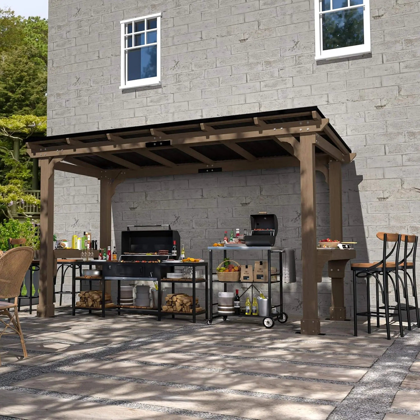 Heavy-Duty Premium Wooden Grill Gazebo With Sloped Metal Roof (SAK61583) by SAKSBY WHOLESALE