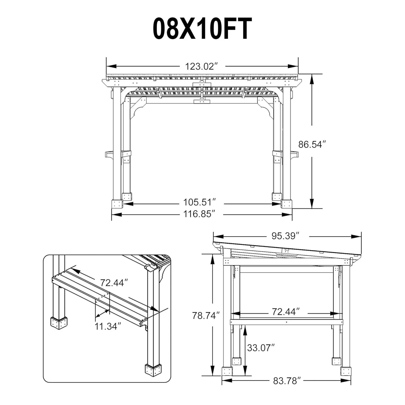 Heavy-Duty Premium Wooden Grill Gazebo With Sloped Metal Roof (SAK61583) by SAKSBY WHOLESALE