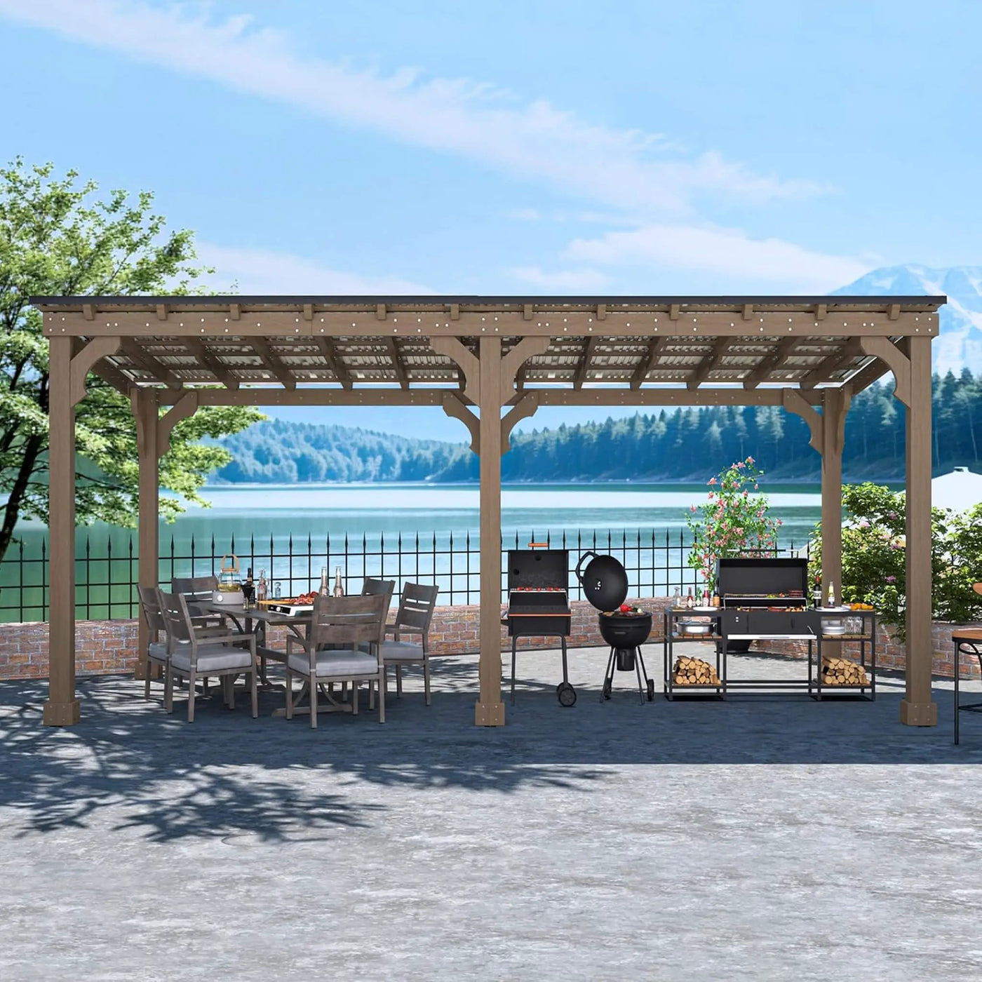 Heavy-Duty Premium Wooden Grill Gazebo With Sloped Metal Roof (SAK61583) by SAKSBY WHOLESALE