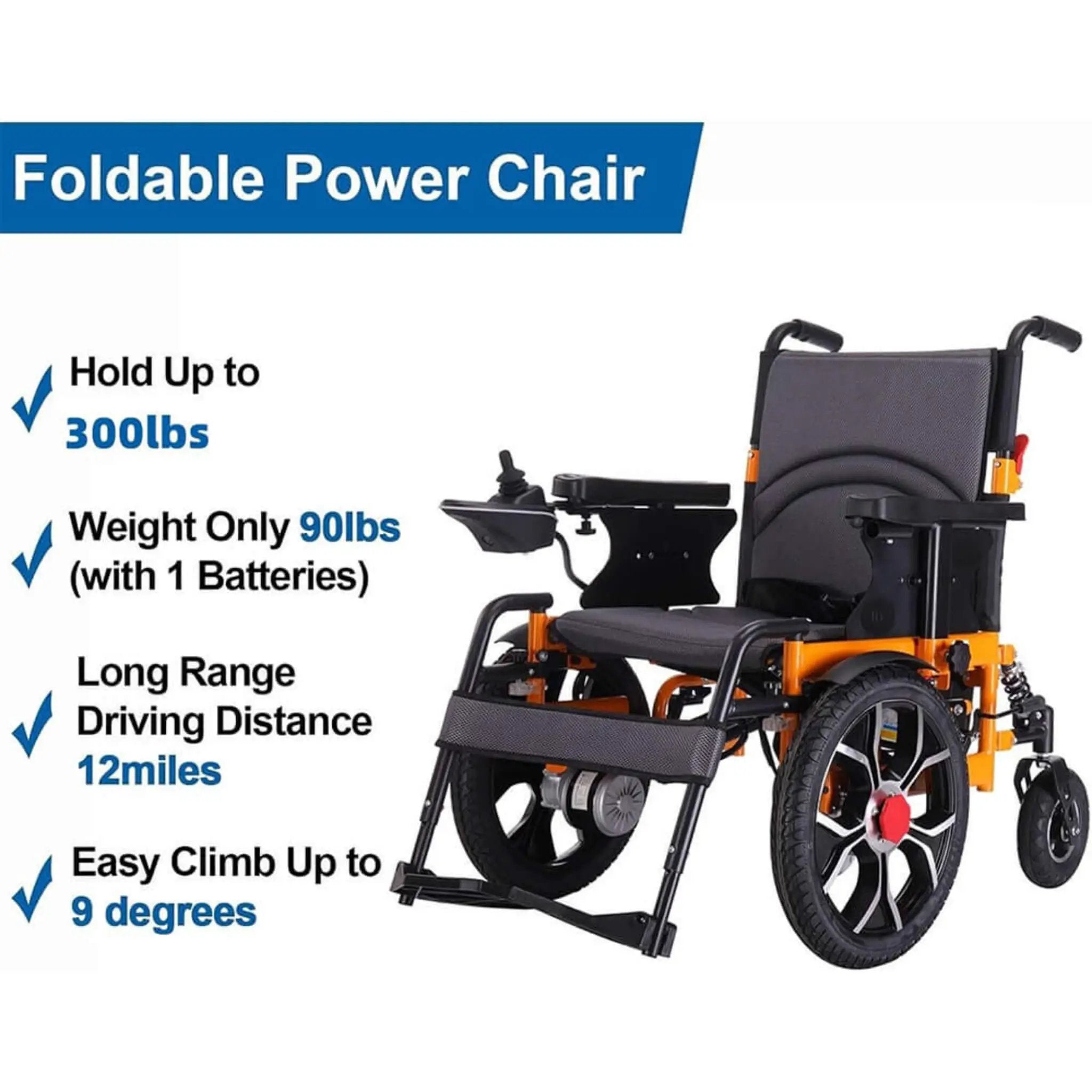 Motivo Heavy-Duty Ultralight All-Terrain Electric Airplane-Approved Foldable Wheelchair, 300LBS (SAK63147) by SAKSBY WHOLESALE
