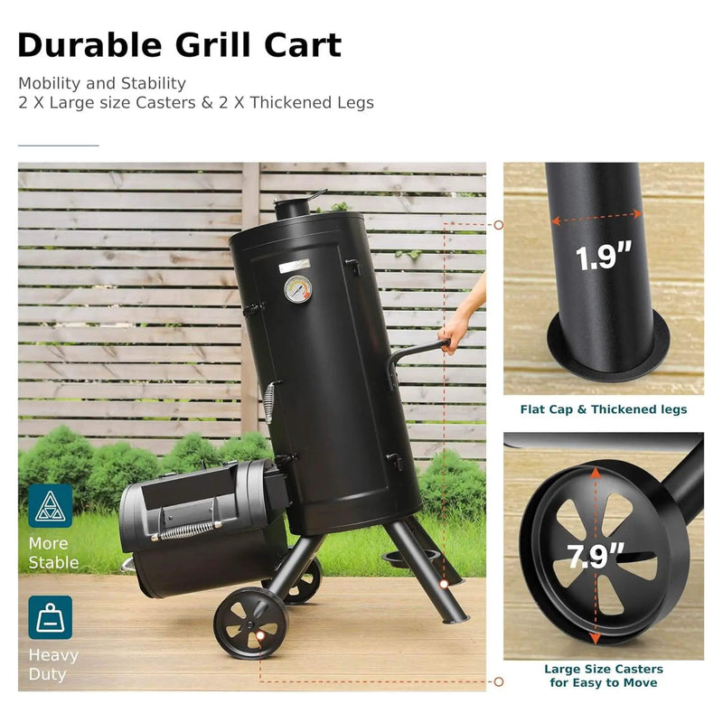 Heavy-Duty Vertical Extra-Large Charcoal Offset BBQ Smoker Grill Combo (SAK80247) by SAKSBY WHOLESALE