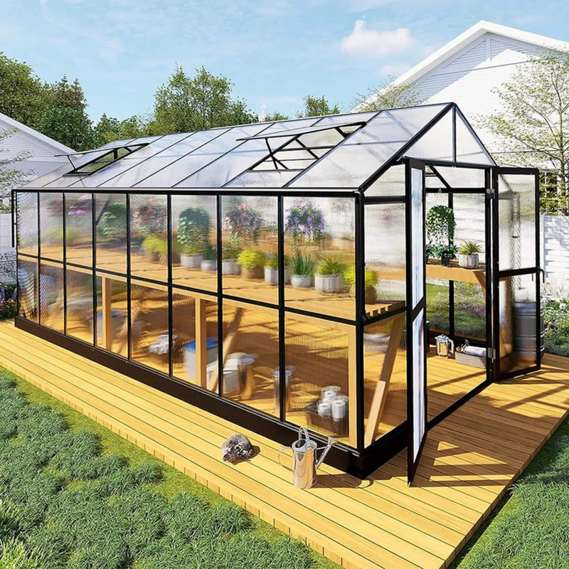 [08X16FT] Heavy-Duty Outdoor Walk-In Polycarbonate Patio Greenhouse With Double Swing Doors, 6MM (SAK26153) by SAKSBY WHOLESALE