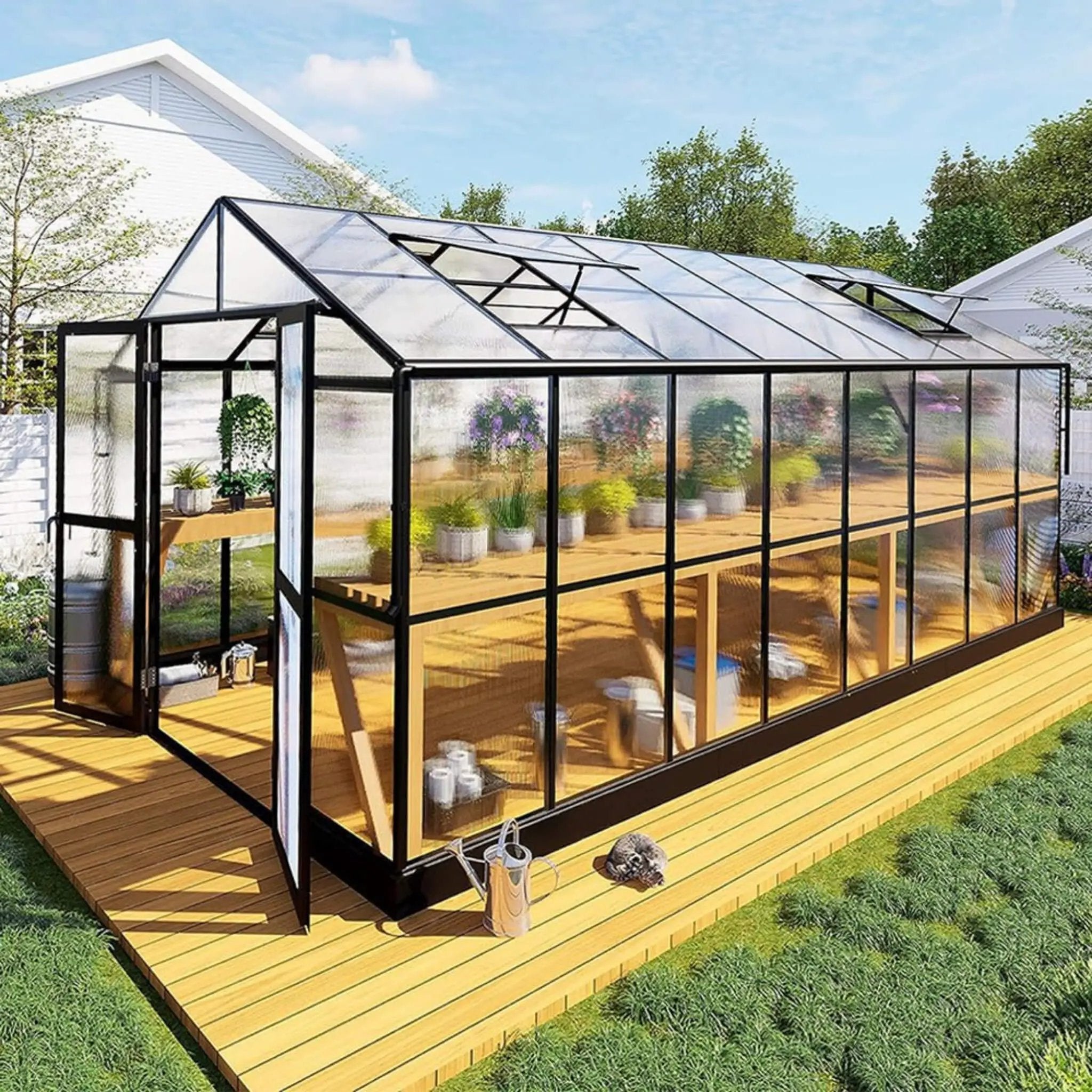 [08X16FT] Heavy-Duty Outdoor Walk-In Polycarbonate Patio Greenhouse With Double Swing Doors, 6MM (SAK26153) by SAKSBY WHOLESALE