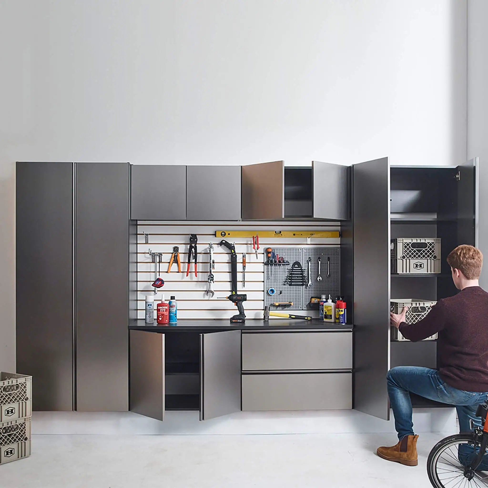 Alora Heavy-Duty Wall-Mounted Metallic Gray Garage Cabinet Set With Soft Closing Doors And Drawers (SAK24368) by SAKSBY WHOLESALE