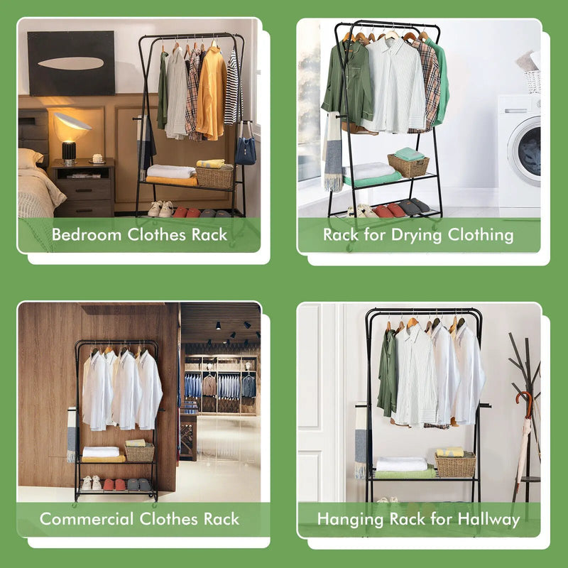 Heavy Duty Clothes Rack on Wheels with Shelves-Black by DirectDeals