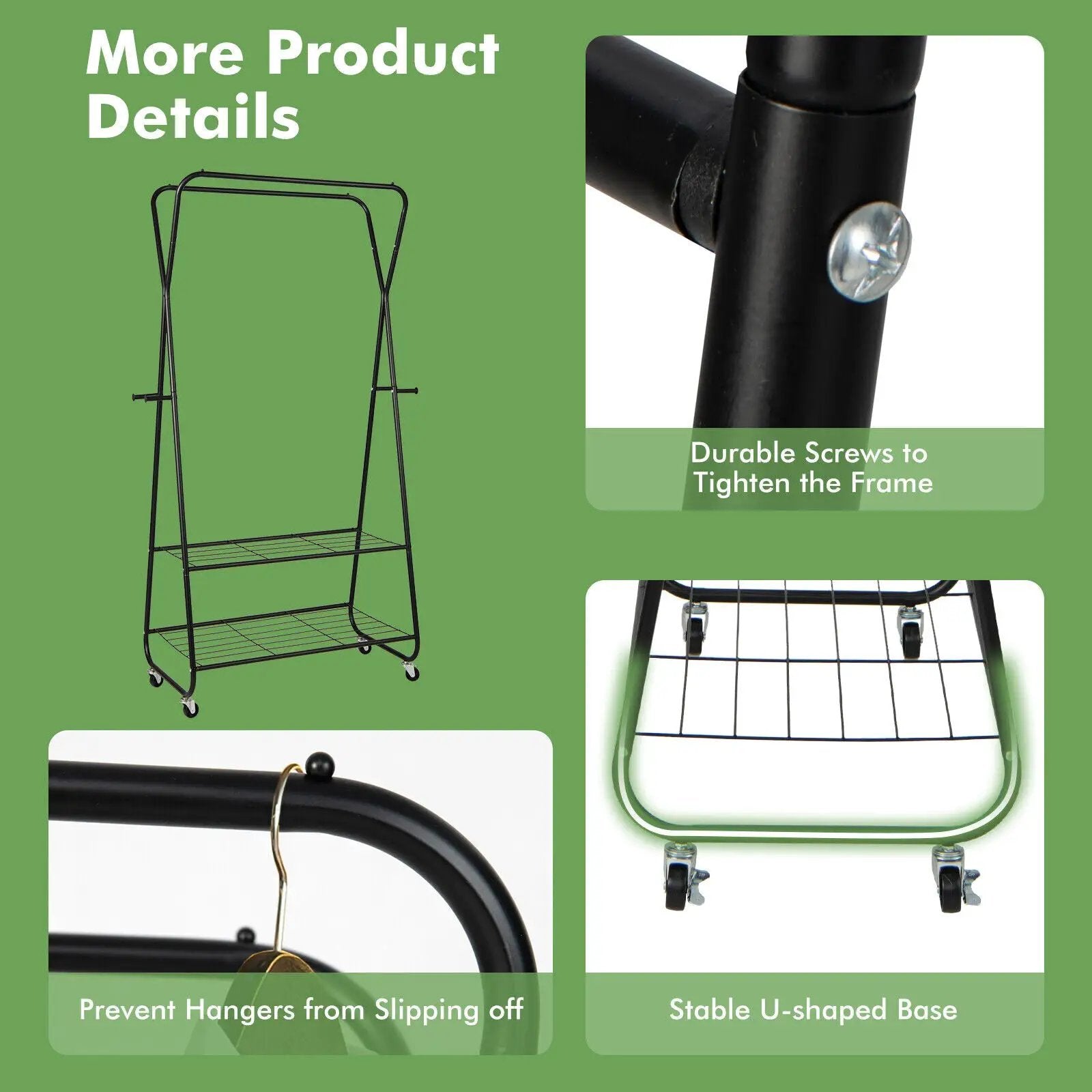 Heavy Duty Clothes Rack on Wheels with Shelves-Black by DirectDeals