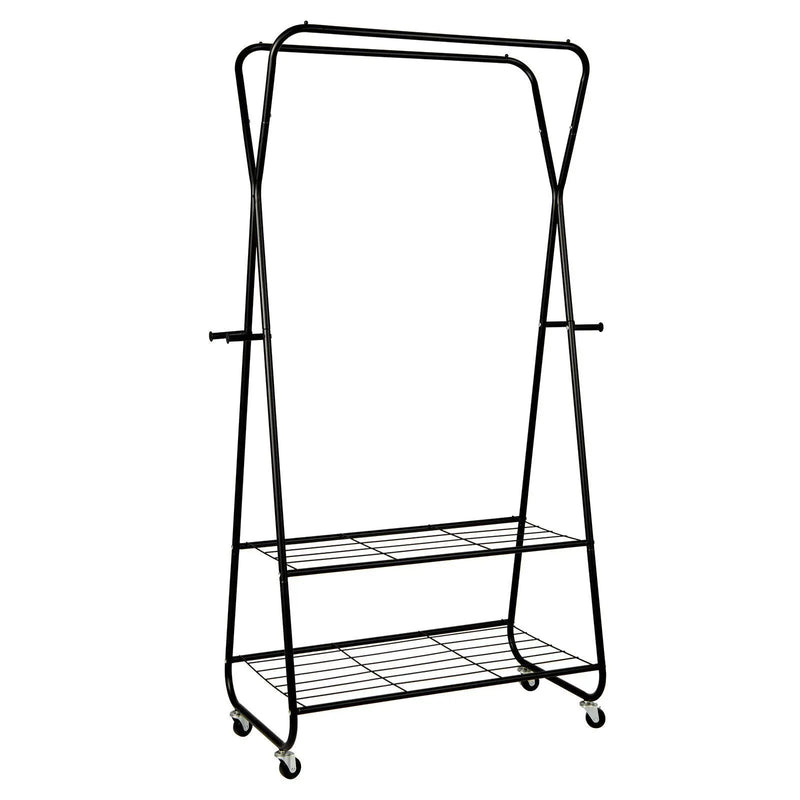 Heavy Duty Clothes Rack on Wheels with Shelves-Black by DirectDeals
