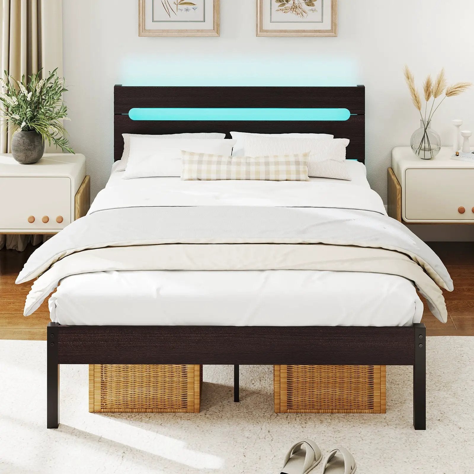 Heavy-Duty Metal Slats Support Bed Platform with Charging Station by DirectDeals