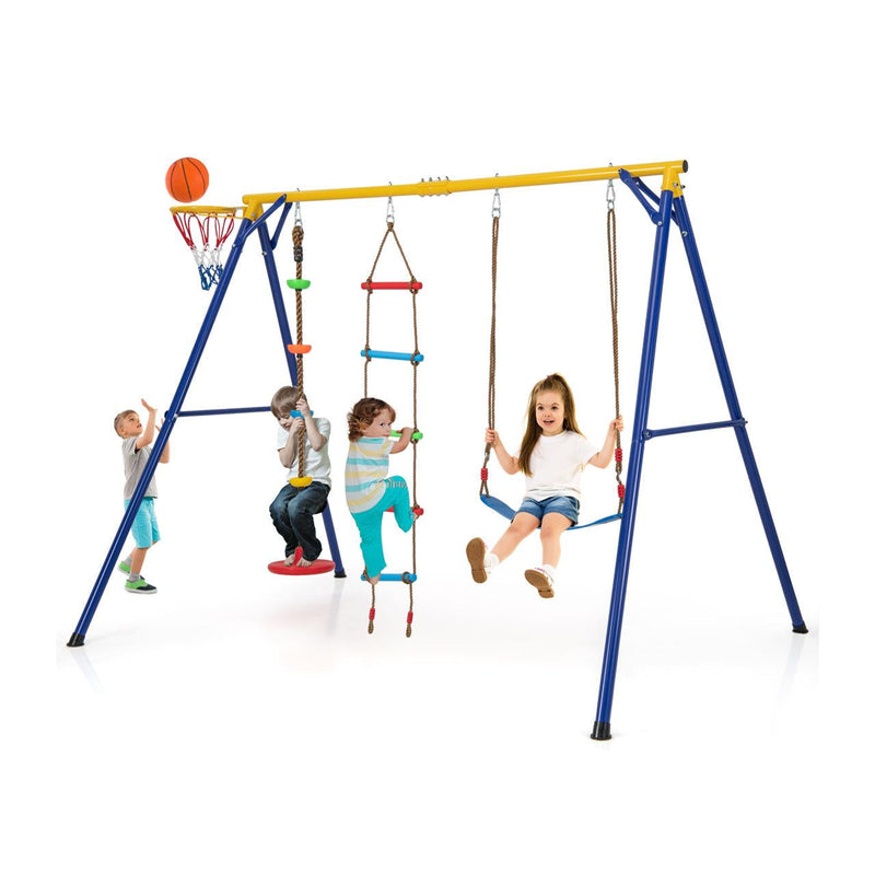 4-in-1 660 lbs Heavy Duty Swing Set for Kids Aged 3-9 Years Old-Yellow by DirectDeals