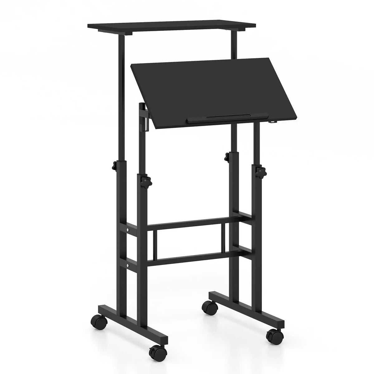 Mobile Standing Desk Height-Adjustable Laptop Cart with Split Top and Hanging Hooks, photo 9 of 11