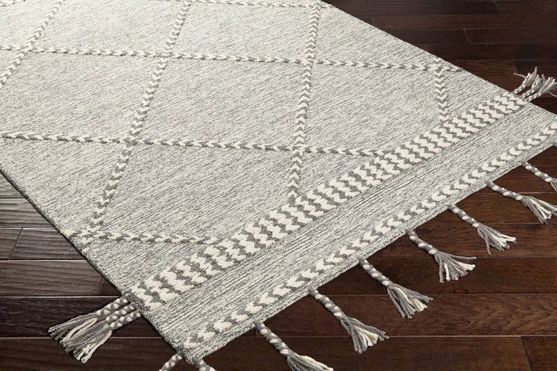 Hertfordshire Gray Trellis Tassel Wool Rug - Clearance by Boutique Rugs