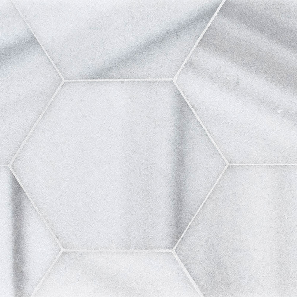 Hexagon Mink White Polished Marble Waterjet Decos 5 25/32x5 Marble Polished 6x6 Waterjet Decos
