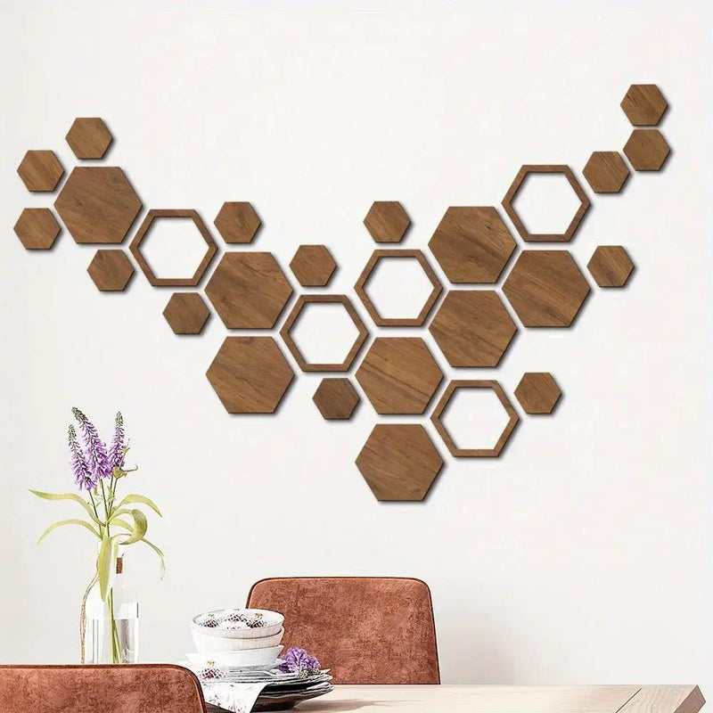 Hexagon Wood Wall Decor Brown Honeycomb Panels for Your Modern Home by House Of Avana