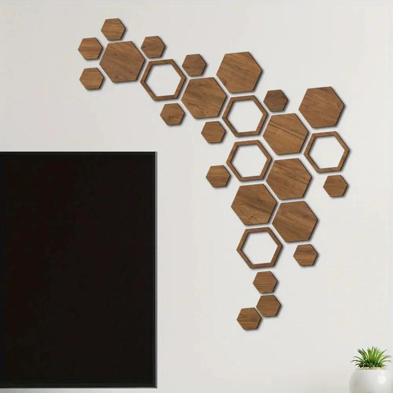 Hexagon Wood Wall Decor Brown Honeycomb Panels for Your Modern Home by House Of Avana