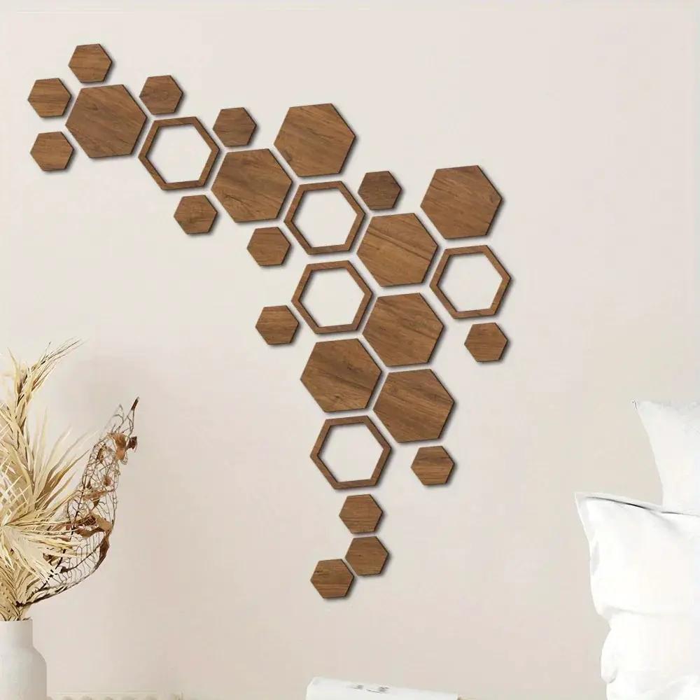 Hexagon Wood Wall Decor Brown Honeycomb Panels for Your Modern Home by House Of Avana
