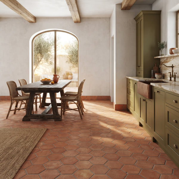 Hexagono Natural Hexagon Terracotta Tiles 6x6, close-up of the surface