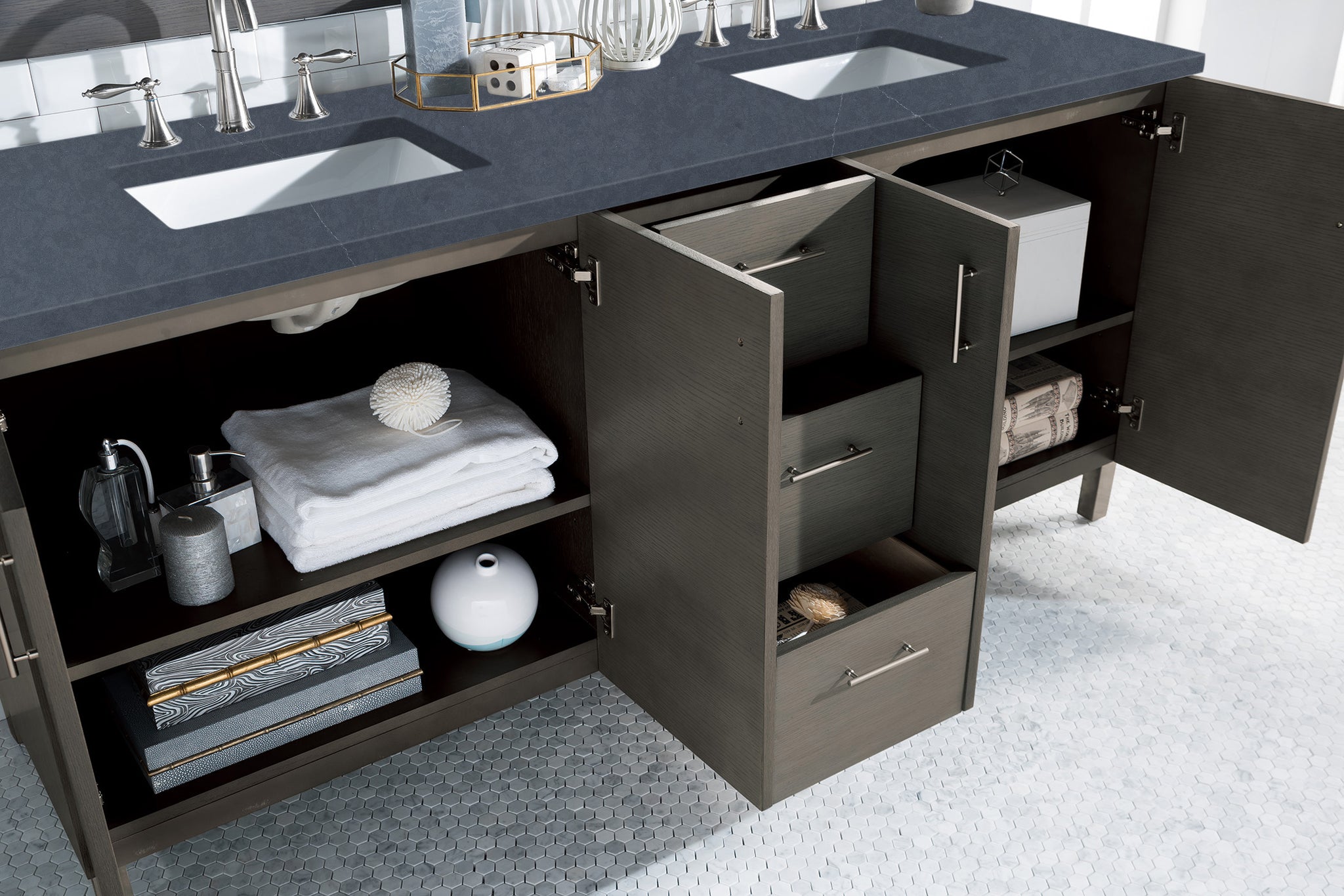 James Martin Metropolitan 72" Dual Mount Double Bathroom Vanity, Silver Oak, view 26