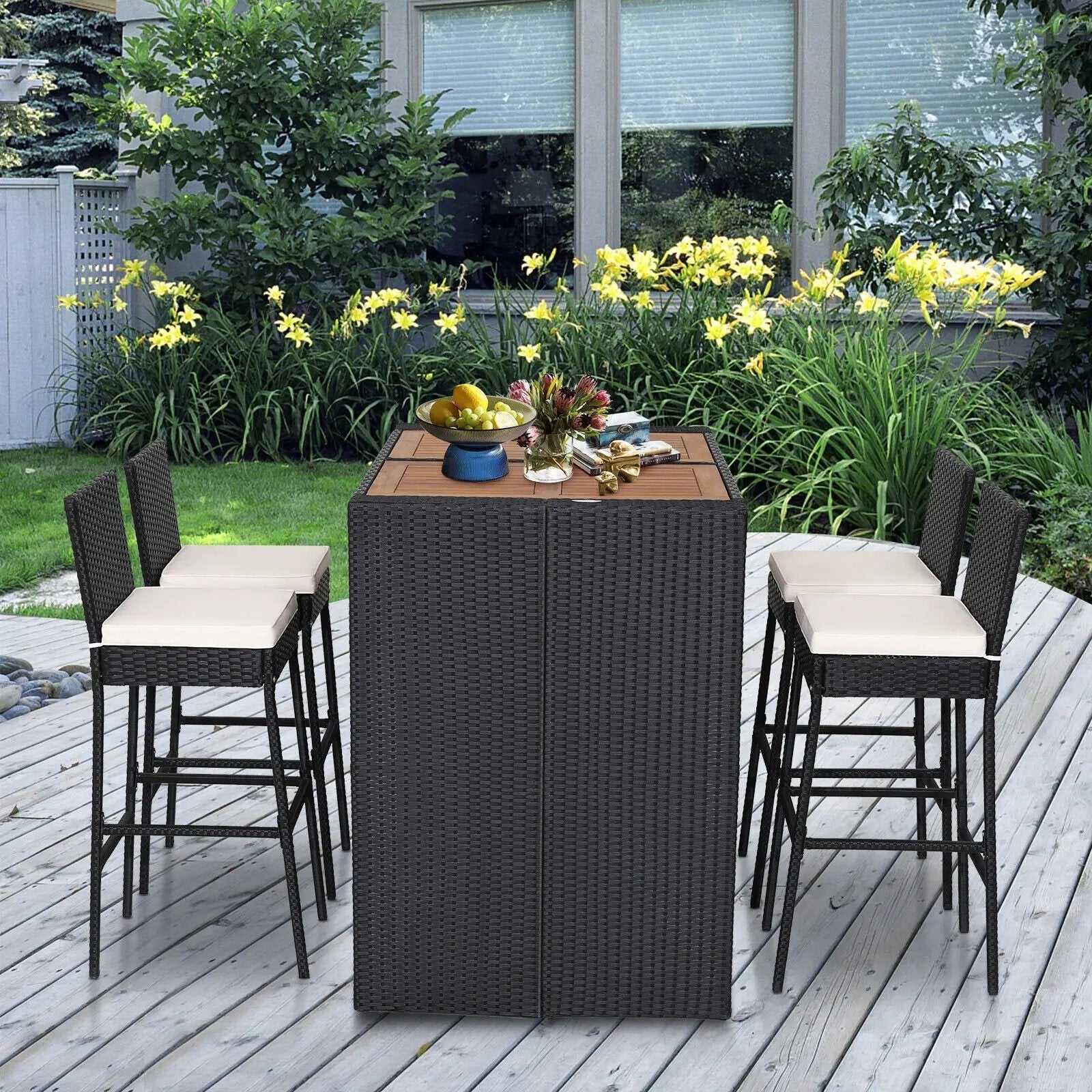 5 Pieces Patio Acacia Wood Dining Set by DirectDeals