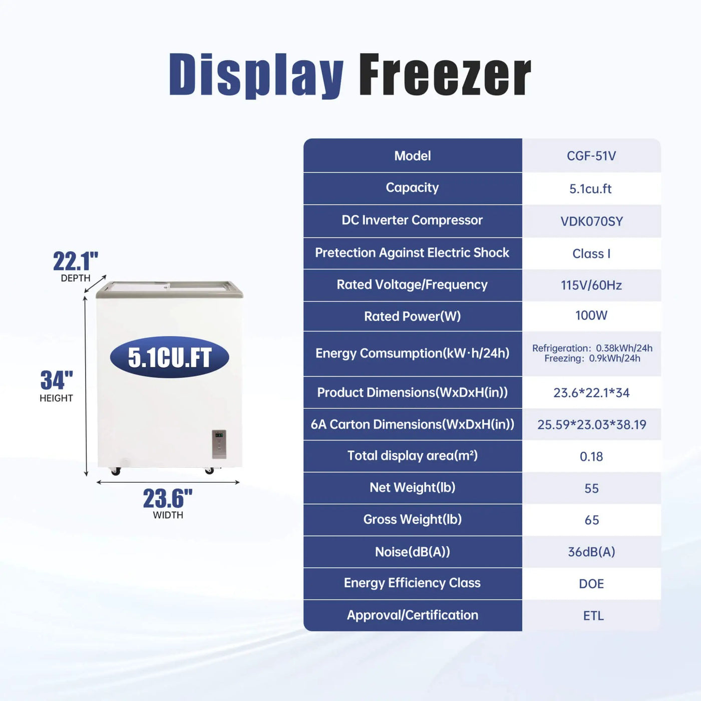 High-Efficiency Commercial Display Chest Freezer With Sliding Glass Door (SAK53174) by SAKSBY WHOLESALE