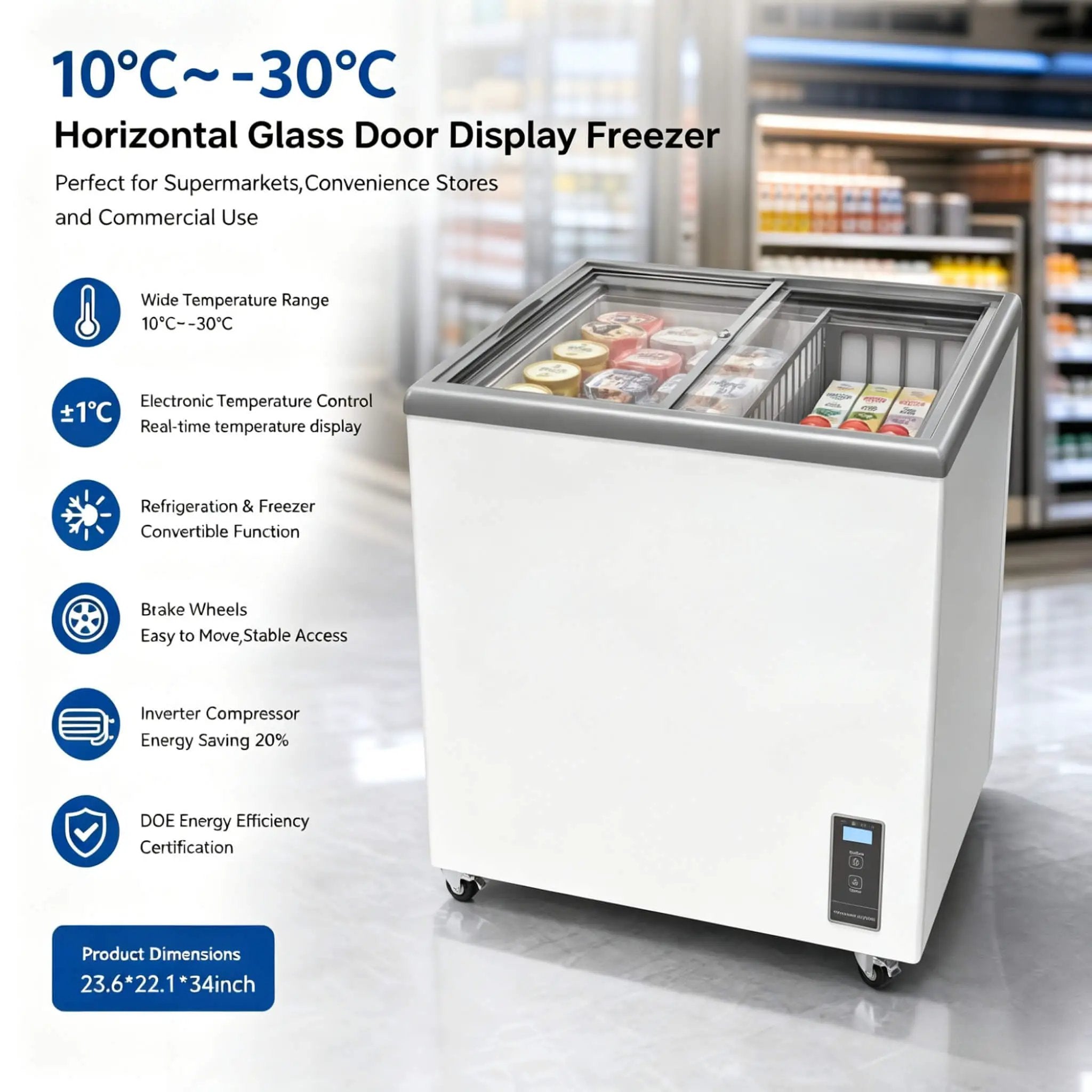 High-Efficiency Commercial Display Chest Freezer With Sliding Glass Door (SAK53174) by SAKSBY WHOLESALE