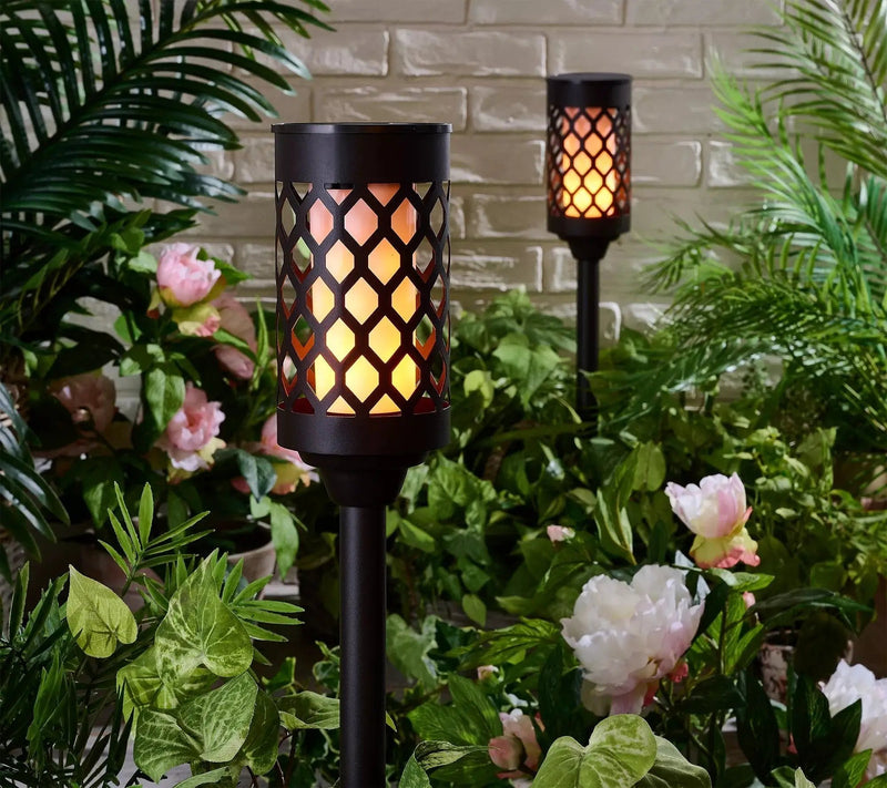 High End 20 lumen Solar Pathway Torch Light Die-cast Aluminum and Glass (2-Pack) by Outdoor Solar Outlet