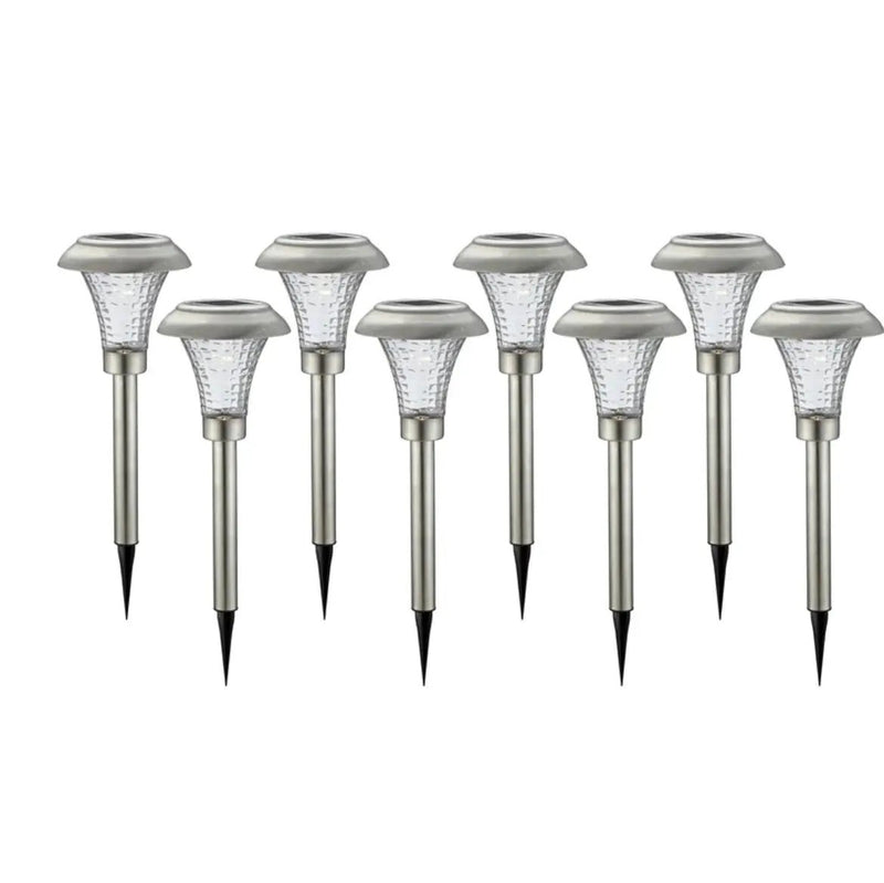 High-End 8 Pack Solar Pathway Lights Glass Stainless Steel Warm White, Auto On/off 15 Lumen by Outdoor Solar Outlet