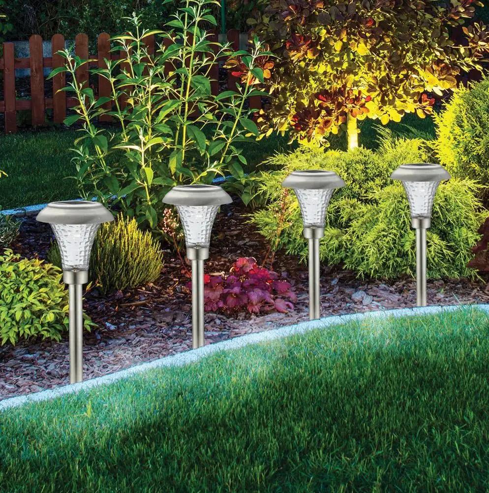 High-End 8 Pack Solar Pathway Lights Glass Stainless Steel Warm White, Auto On/off 15 Lumen by Outdoor Solar Outlet