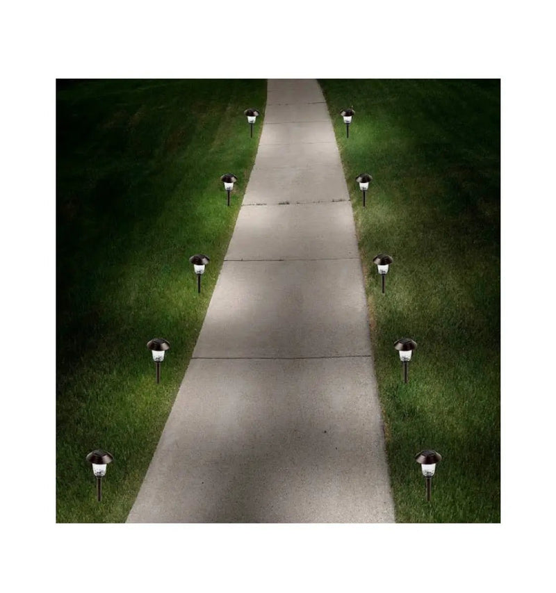 Member’s Mark 10-Pack Solar LED Pathway Lights, 10 Lumens, Stainless Steel & Glass, Oil-Rubbed Bronze Dusk-to-Dawn Landscape Lights by Outdoor Solar Outlet
