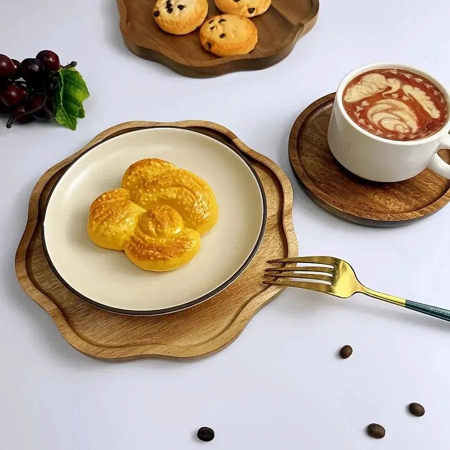 High-End Wooden Trays, Plum Blossom-Shaped Acacia Wood Trays, Creative Breakfast Trays, Suitable for Holding Cheese, Bread, Desserts, And Coffee, Perfect for Use in Kitchens, Restaurants, Parties, And Wedding Venues by House Of Avana
