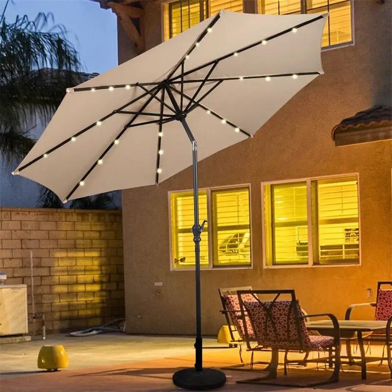 High Quality 10 Ft Patio Solar Umbrella with Crank Solar-powered LED Lights 8 Firm UV Protective Outdoor Patio Beach Umbrella by Outdoor Solar Outlet