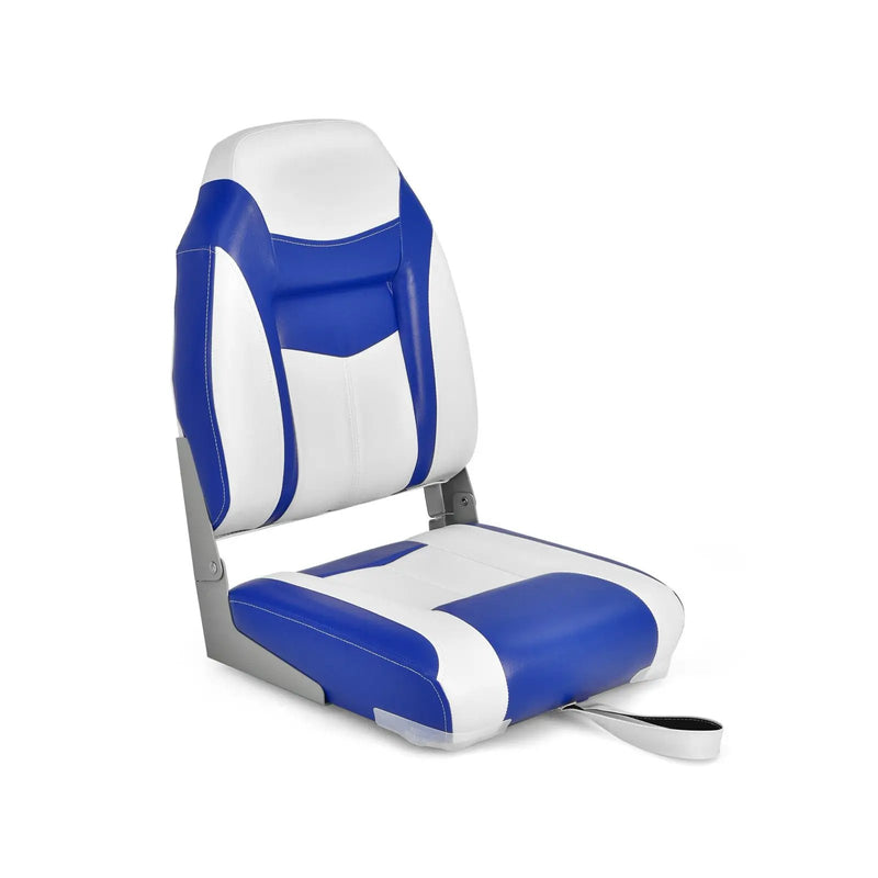 High Back Folding Boat Seat with Blue White Sponge Cushion and Flexible Hinges-Blue by DirectDeals