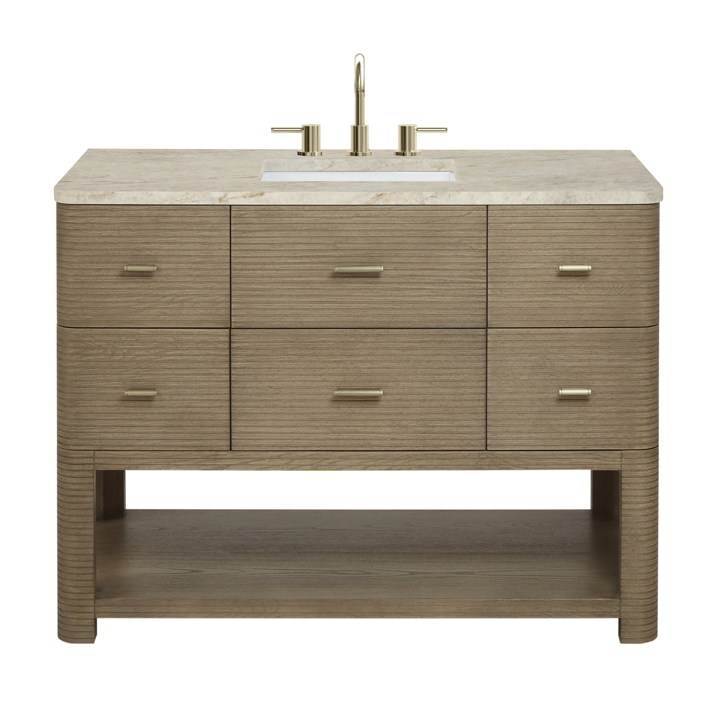 James Martin Lucian 48" Single Bathroom Vanity, Pebble Oak with Tajnar (FreePower) countertop