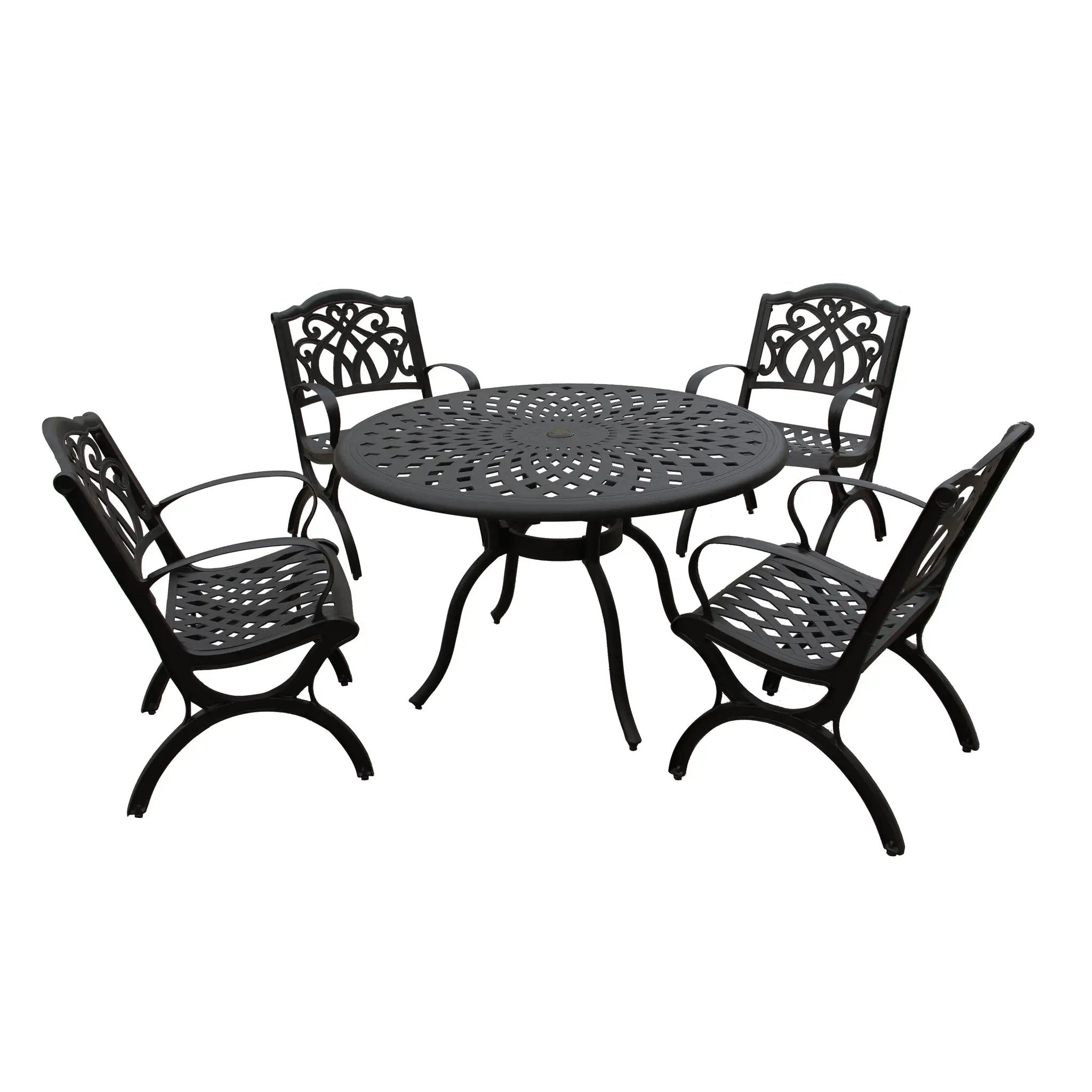 Outdoor Aluminum 5pc Round Black Patio Dining Set with Four Chairs by Sharicks