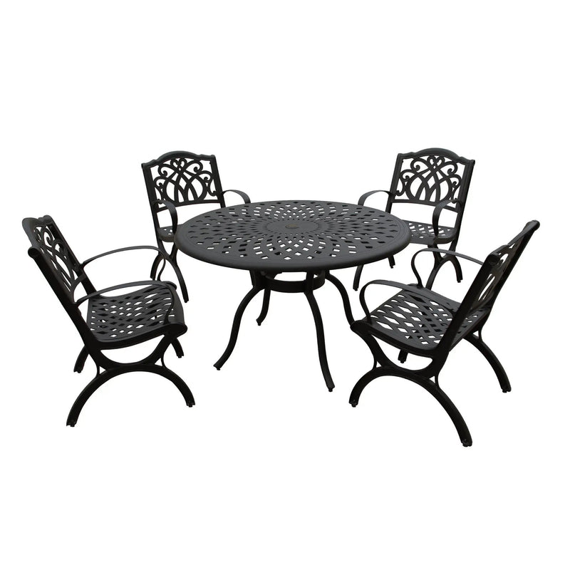 Outdoor Aluminum 5pc Round Black Patio Dining Set with Four Chairs by Sharicks