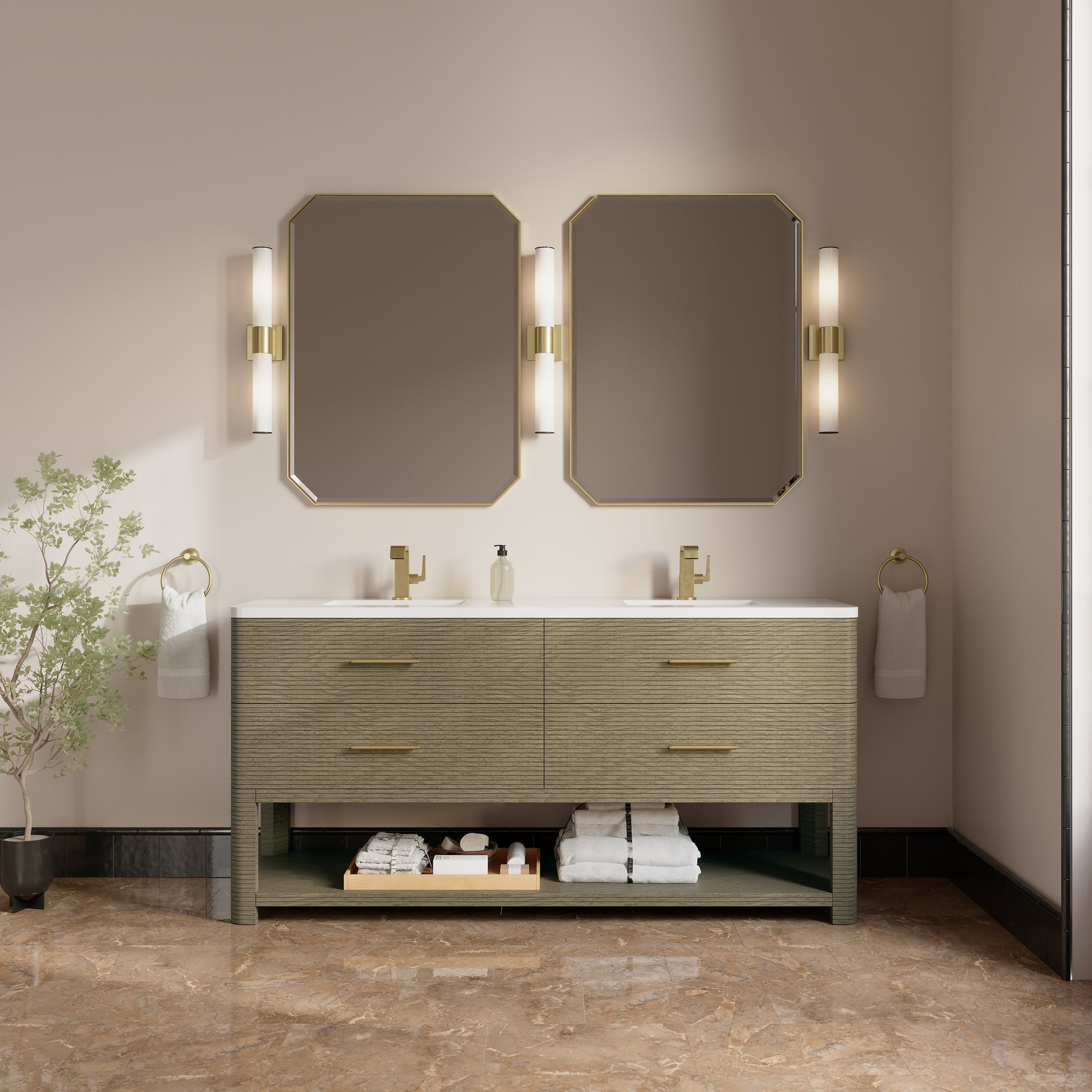 James Martin Lucian 72" Double Bathroom Vanity, Pebble Oak, view 20