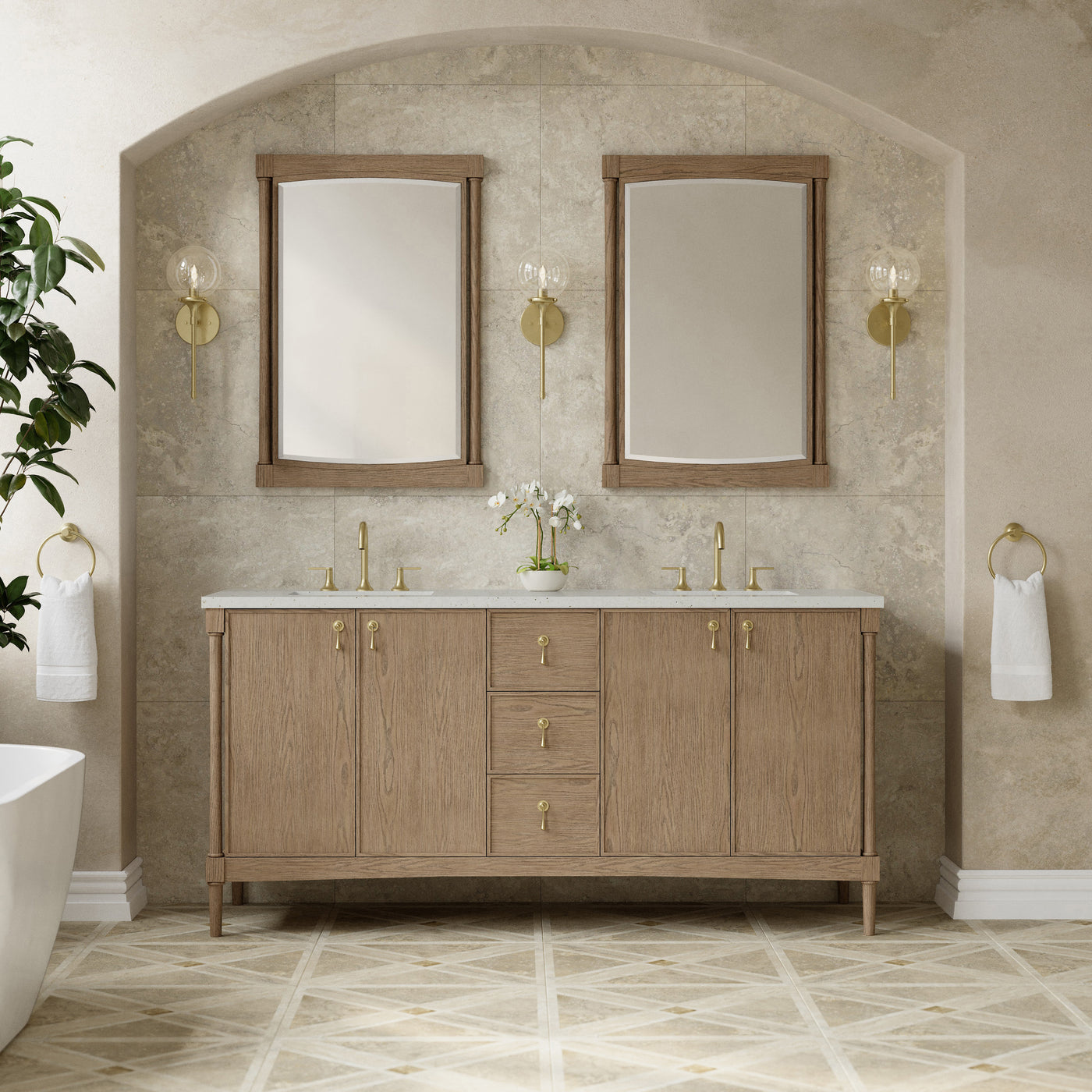 James Martin Kinnsden 72" Double Bathroom Vanity, Weathered Oak, view 28