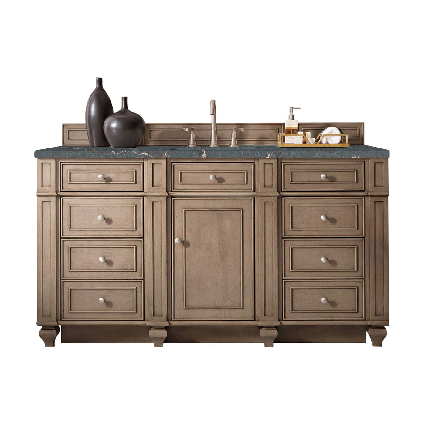 James Martin Bristol 60" Single Bathroom Vanity, Whitewashed Walnut with Parisien Bleu (FreePower) countertop