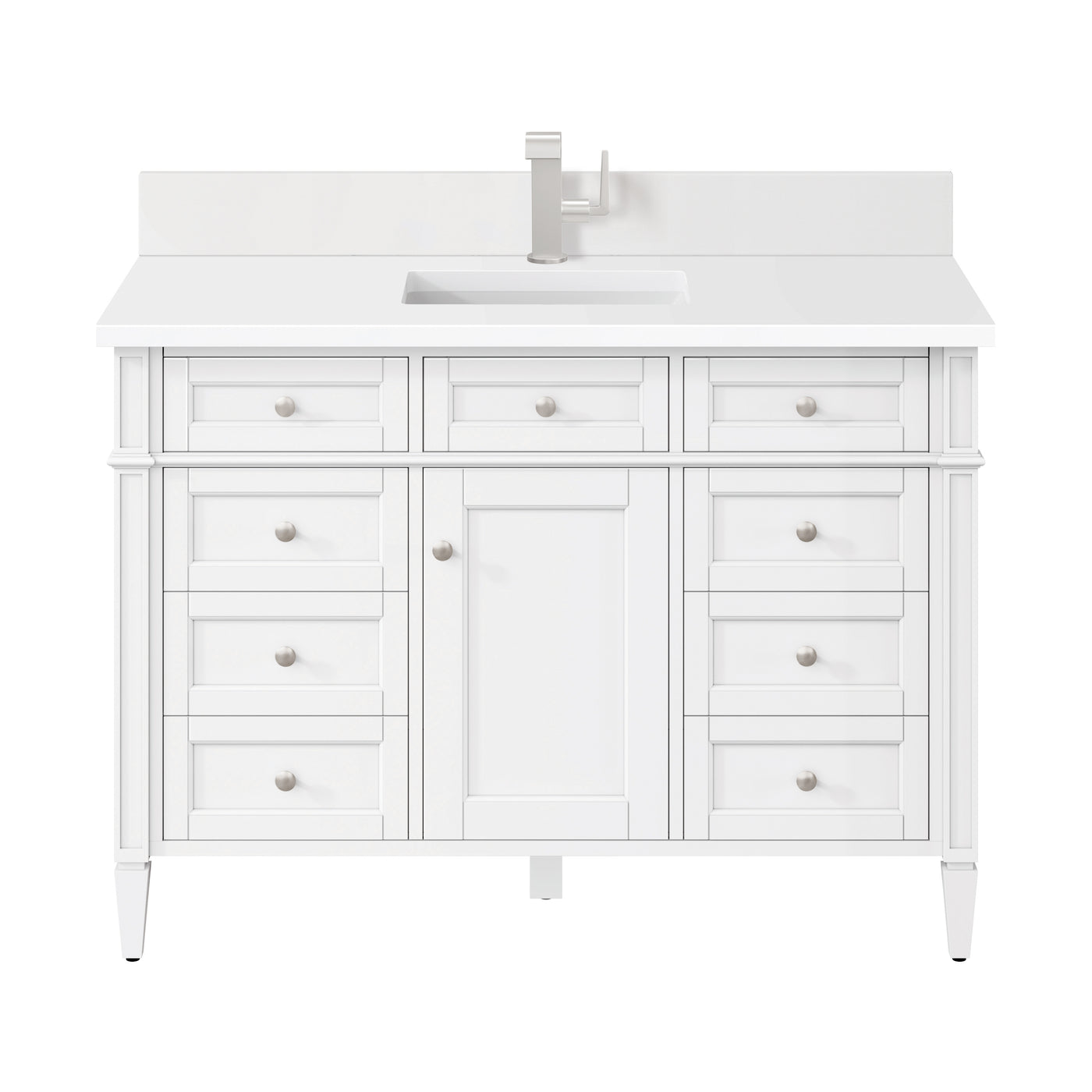James Martin Brittany 48" Single Bathroom Vanity, Bright White with White Zeus (Single Hole, with Backsplash) countertop