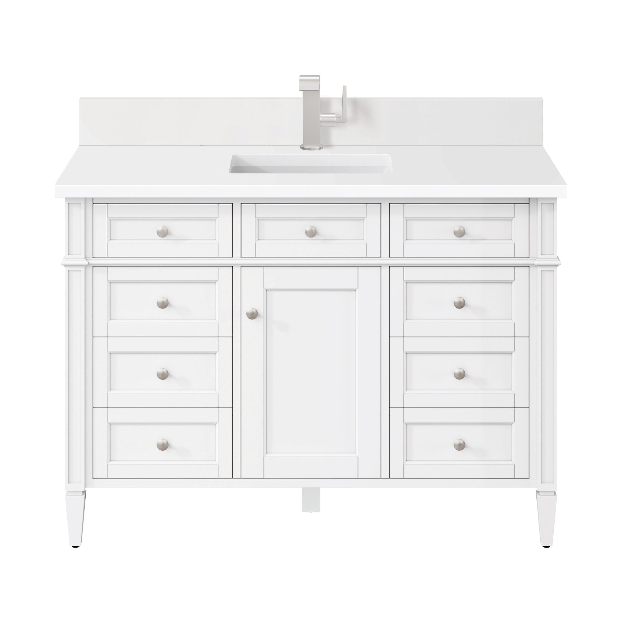 James Martin Brittany 48" Single Bathroom Vanity, Bright White with White Zeus (Single Hole, with Backsplash) countertop